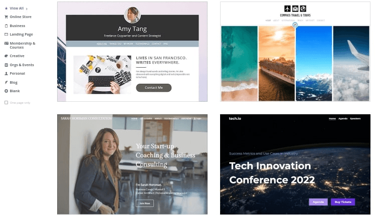 null Website templates available for different categories